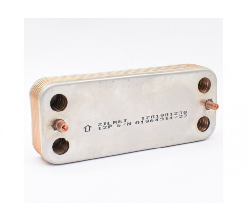 Теплообменник ГВС 12 пластин Zilmet 17B1901230 для BAXI Eco Classic, Eco Nova (6304131043) 63041310431P, 63041310091P