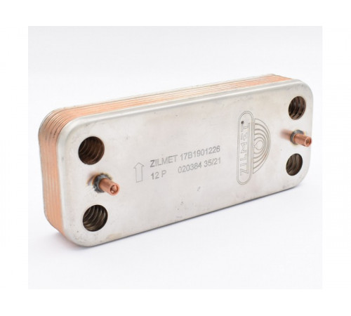 Теплообменник вторичный Zilmet 12 пластин для котлов Protherm Пантера v.15, v.17 (0020043598)