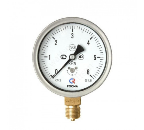 Манометр КМ-22Р (0 - 6 kPа) 100 мм нижнее подключение G1/2 класс 1,5 газ